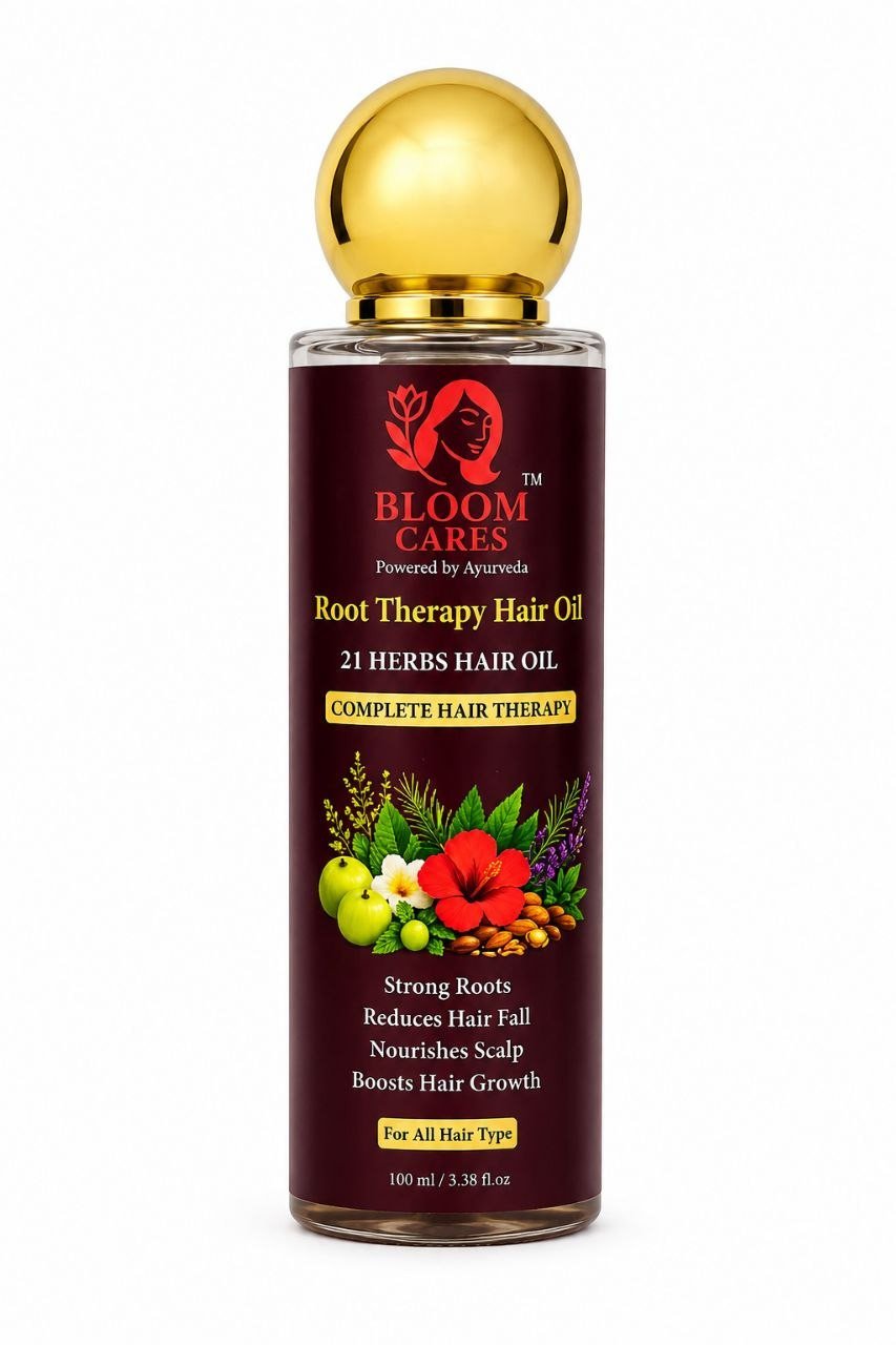 Bloom Cares 21 Herbs Ayurvedic Hair Oil for Hair Growth & Hair Fall Control | Herbal Hair Oil for Strong Roots, Scalp Nourishment, Long & Shiny Hair | For Men & Women | 100 ml